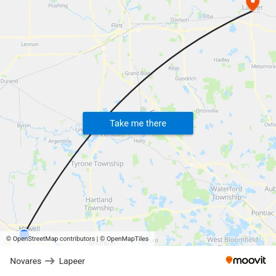 Novares to Lapeer map