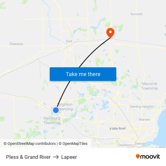 Pless & Grand River to Lapeer map