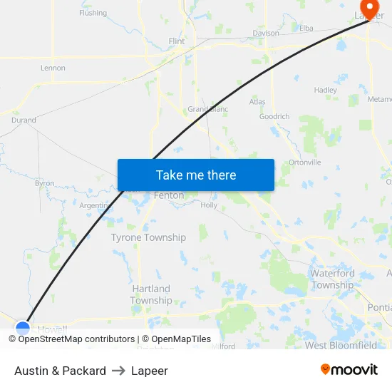 Austin & Packard to Lapeer map