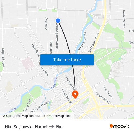 Nbd Saginaw at Harriet to Flint map