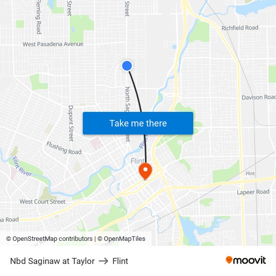 Nbd Saginaw at Taylor to Flint map