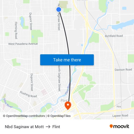 Nbd Saginaw at Mott to Flint map