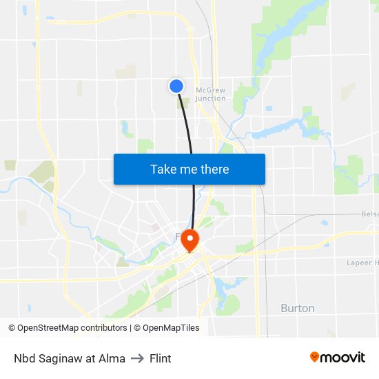 Nbd Saginaw at Alma to Flint map