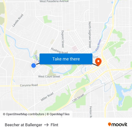 Beecher at Ballenger to Flint map