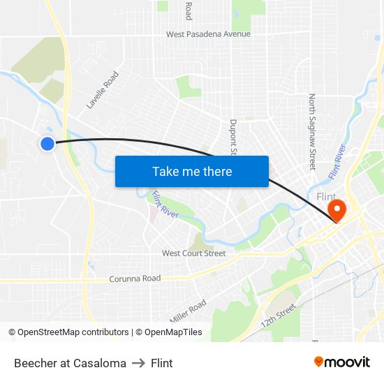 Beecher at Casaloma to Flint map