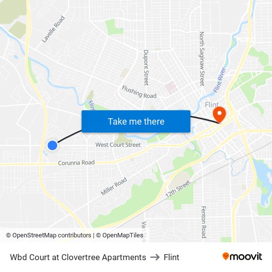 Wbd Court at Clovertree Apartments to Flint map