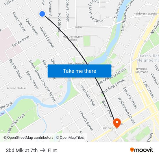 Sbd Mlk at 7th to Flint map