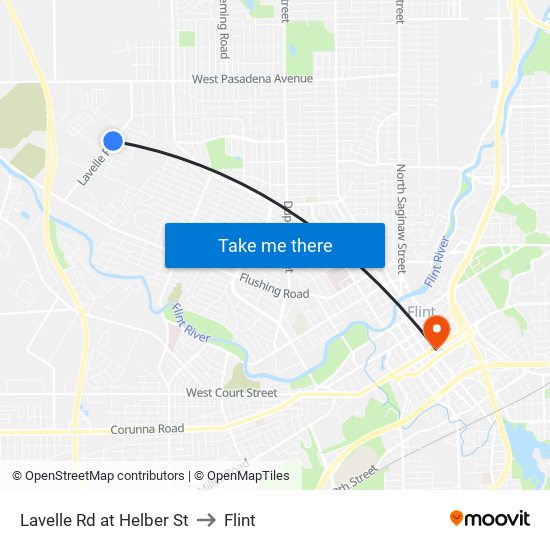 Lavelle Rd at Helber St to Flint map