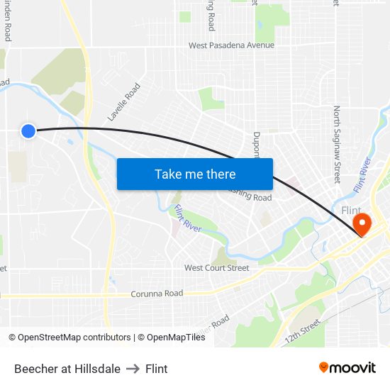 Beecher at Hillsdale to Flint map