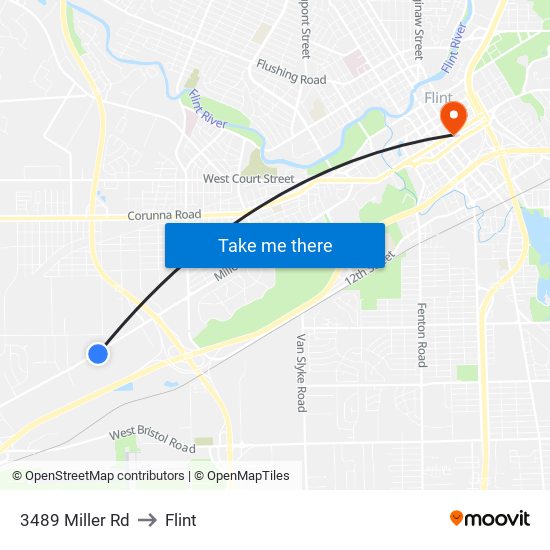 3489 Miller Rd to Flint map