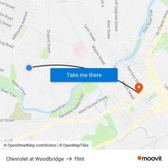 Chevrolet at Woodbridge to Flint map