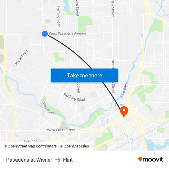 Pasadena at Wisner to Flint map