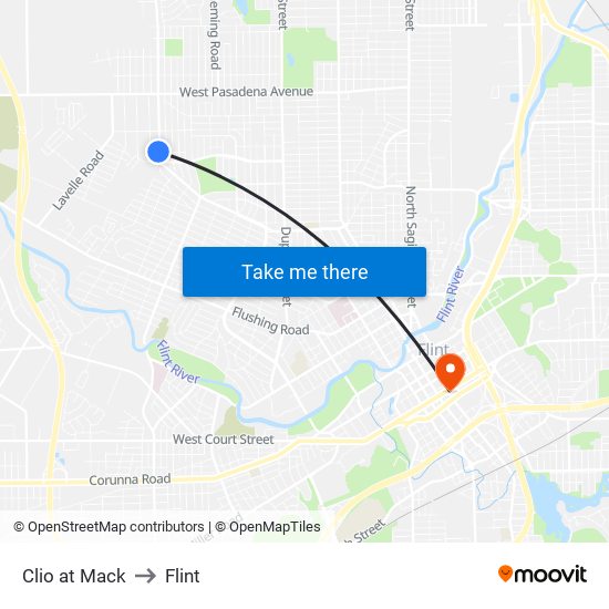 Clio at Mack to Flint map