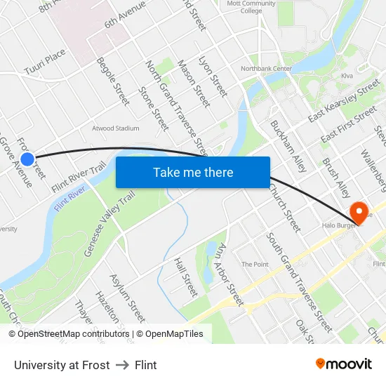 University at Frost to Flint map