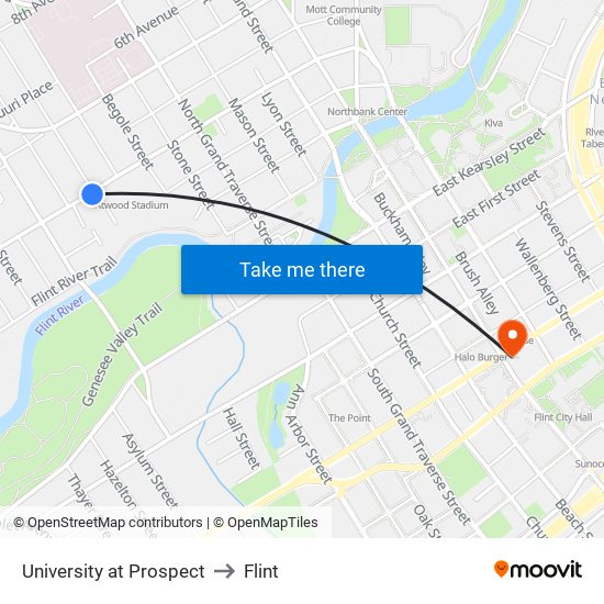 University at Prospect to Flint map