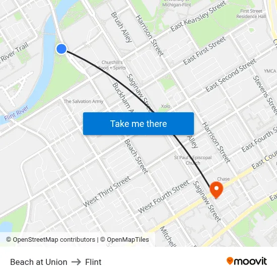 Beach at Union to Flint map
