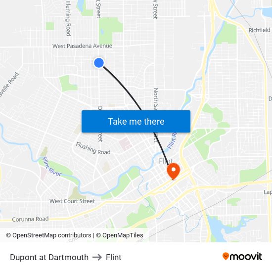Dupont at Dartmouth to Flint map