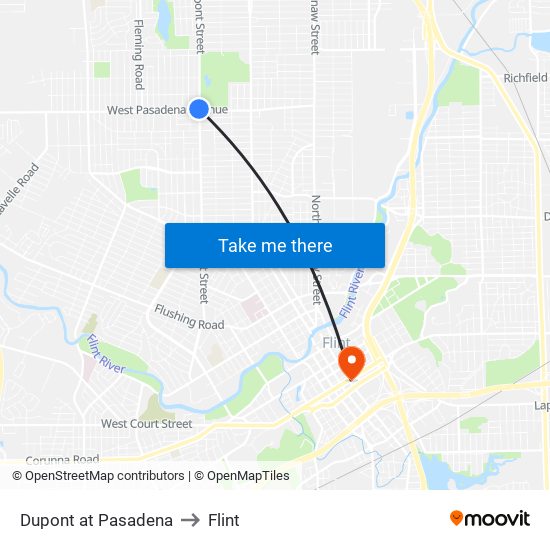 Dupont at Pasadena to Flint map