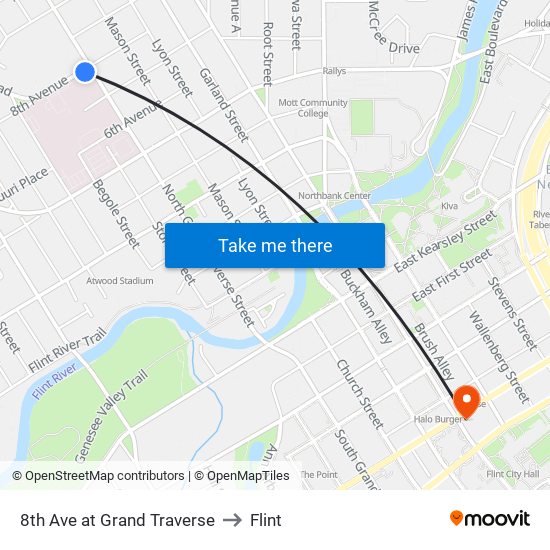 8th Ave at Grand Traverse to Flint map