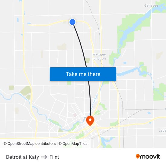 Detroit at Katy to Flint map