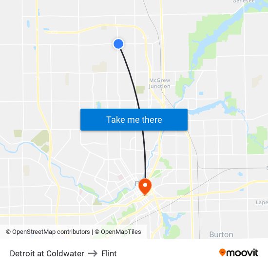 Detroit at Coldwater to Flint map