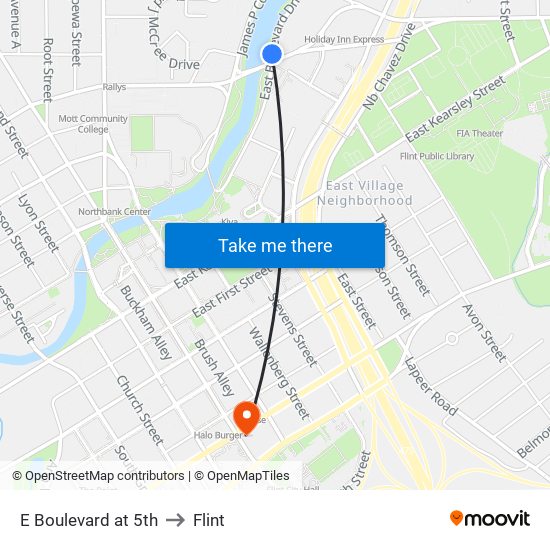 E Boulevard at 5th to Flint map