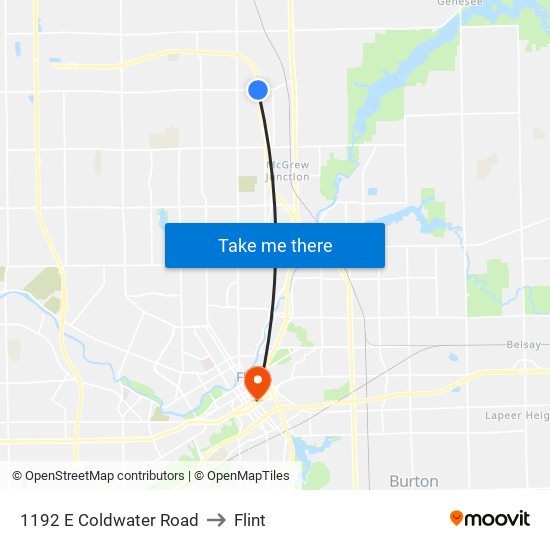 1192 E Coldwater Road to Flint map