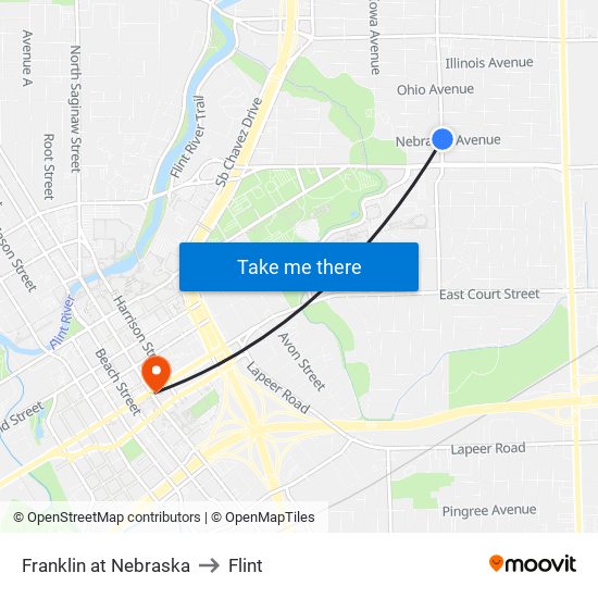 Franklin at Nebraska to Flint map