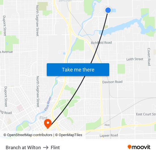 Branch at Wilton to Flint map