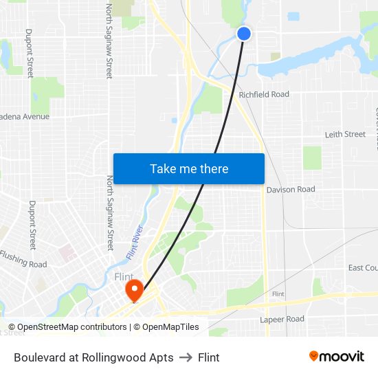 Boulevard at Rollingwood Apts to Flint map