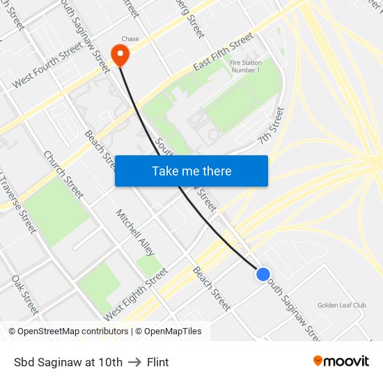 Sbd Saginaw at 10th to Flint map