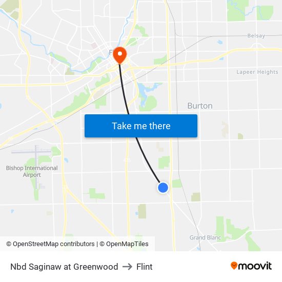 Nbd Saginaw at Greenwood to Flint map