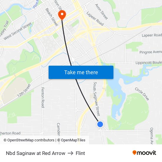 Nbd Saginaw at Red Arrow to Flint map