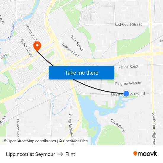 Lippincott at Seymour to Flint map