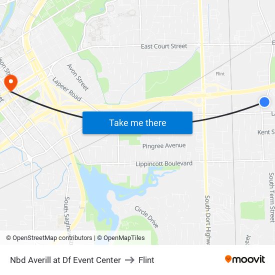 Nbd Averill at Df Event Center to Flint map