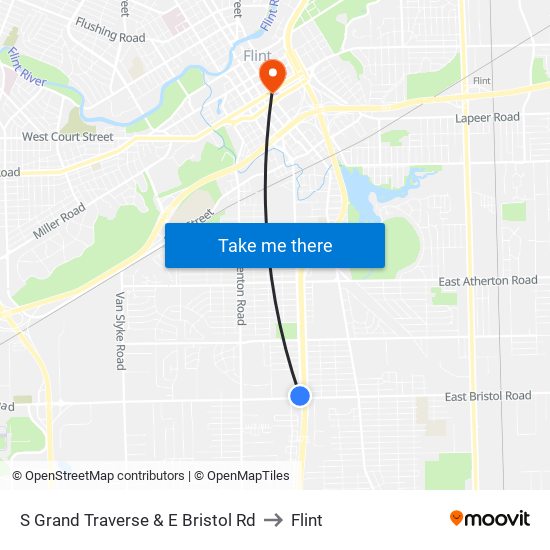 S Grand Traverse & E Bristol Rd to Flint map