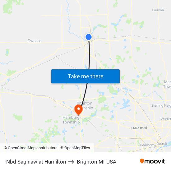 Nbd Saginaw at Hamilton to Brighton-MI-USA map