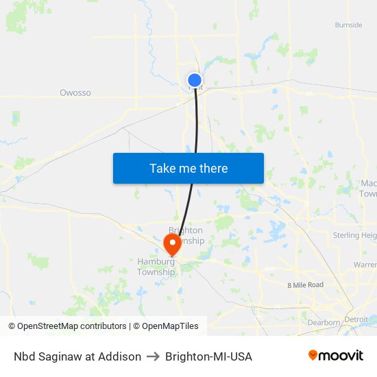 Nbd Saginaw at Addison to Brighton-MI-USA map