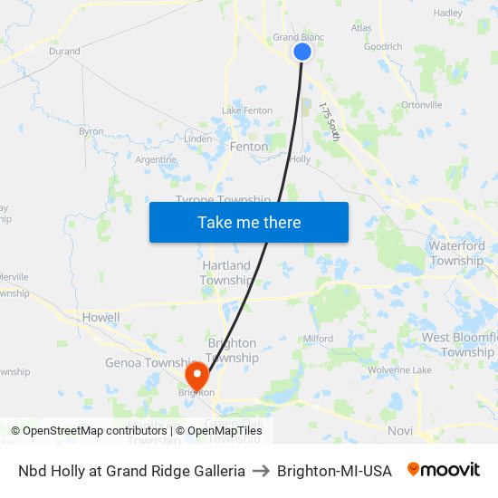 Nbd Holly at Grand Ridge Galleria to Brighton-MI-USA map
