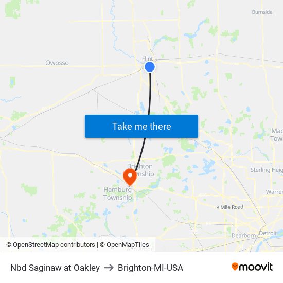 Nbd Saginaw at Oakley to Brighton-MI-USA map