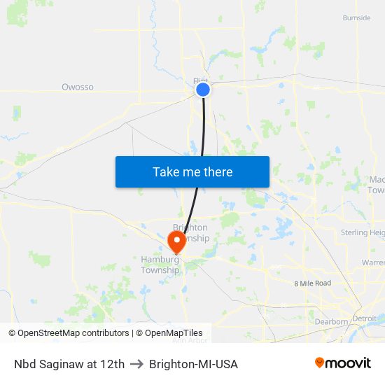Nbd Saginaw at 12th to Brighton-MI-USA map
