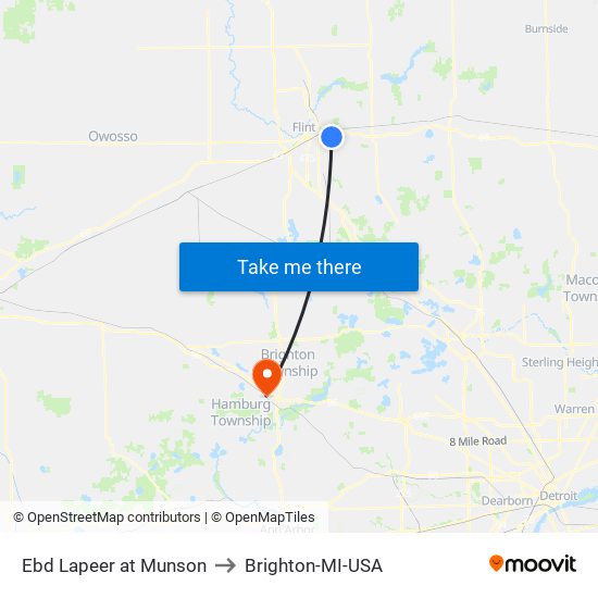 Ebd Lapeer at Munson to Brighton-MI-USA map