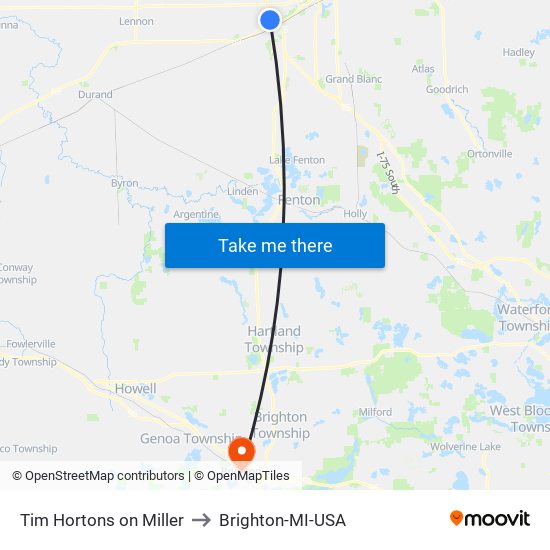 Tim Hortons on Miller to Brighton-MI-USA map