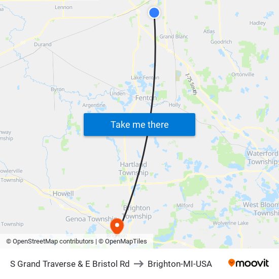 S Grand Traverse & E Bristol Rd to Brighton-MI-USA map