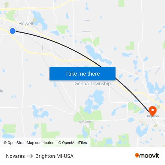 Novares to Brighton-MI-USA map