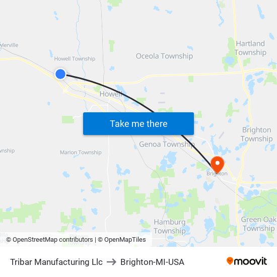 Tribar Manufacturing Llc to Brighton-MI-USA map