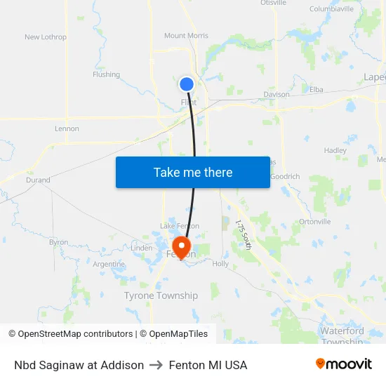 Nbd Saginaw at Addison to Fenton MI USA map