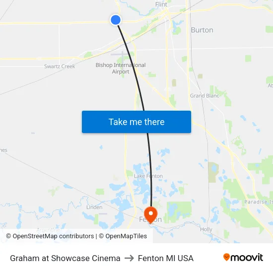 Graham at Showcase Cinema to Fenton MI USA map