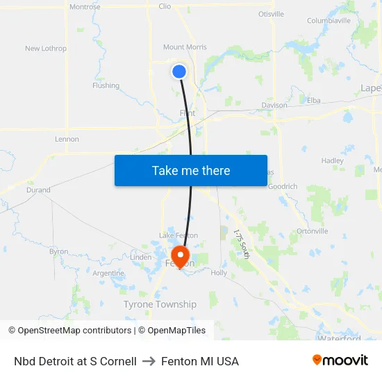 Nbd Detroit at S Cornell to Fenton MI USA map
