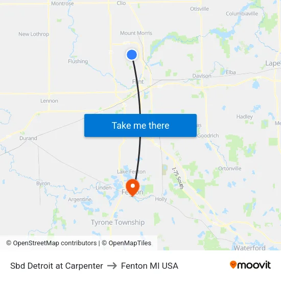 Sbd Detroit at Carpenter to Fenton MI USA map